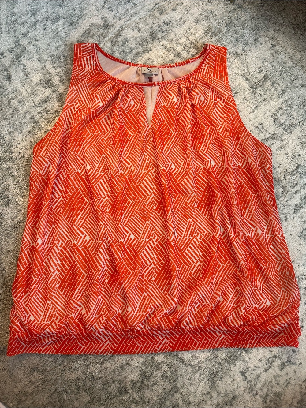 Worthington Orange White Geometric Print Blouse Top Plus Size 1X